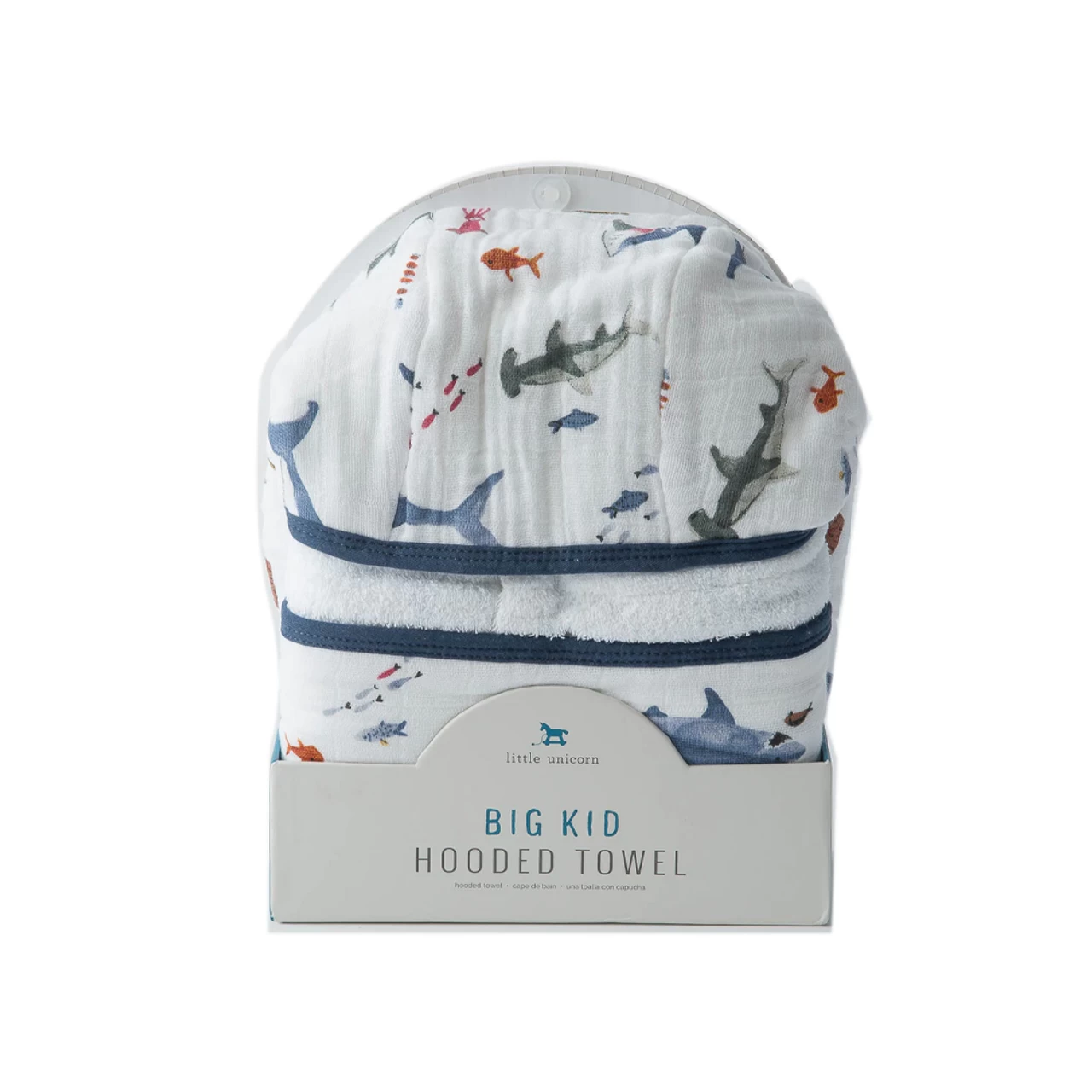 Little Unicorn Cotton Hooded Towel Big Kid Shark 1 Little Unicorn Cotton Hooded Towel Big Kid Shark