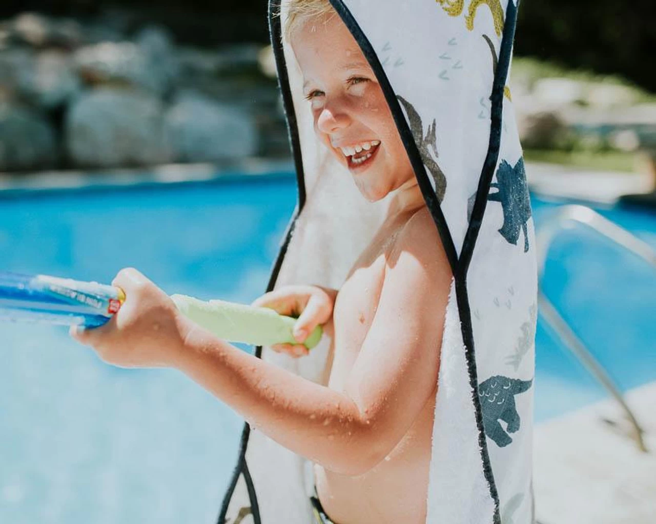 Little Unicorn Cotton Hooded Towel & Wash Cloth Dino Friends 2 Little Unicorn Cotton Hooded Towel & Wash Cloth Dino Friends - Image 2