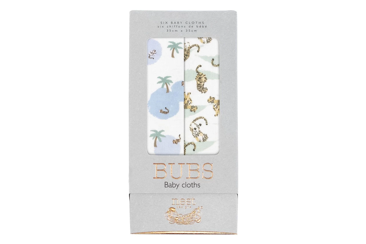 Nest Designs Bamboo Bubs Baby Washcloth 35x35 (6pack) King Of The Jungle 2 Nest Designs Bamboo Bubs Baby Washcloth 35x35 (6pack) King Of The Jungle - Image 2