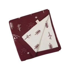 Red Caribou Knitted Double Sided Blanket Camp Night Tibetian Red